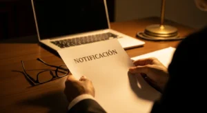Manos revisando una notificación judicial tras ser acusado de un delito de estafa