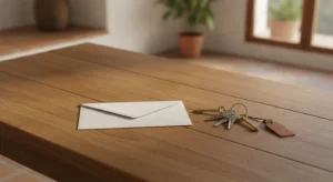 Apropiación indebida: sobre cerrado y llaves sobre una mesa de madera