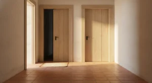 Diferencia entre hurto y apropiación indebida: dos puertas de madera en un pasillo
